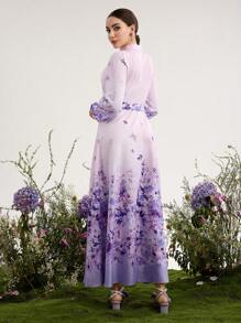 Graceveil Stand-Collar Print Dress With Belt