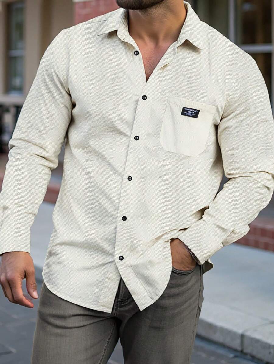 Manfinity Homme Plus Size Men Plain Color Casual Corduroy Shacket, Fashion & Everyday Wear, Fall - Apricot - View 1