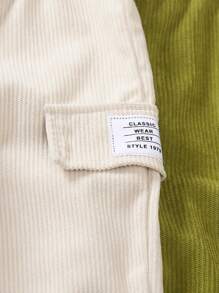 3 quần nhung kẻ trơn màu cho bé trai, kiểu quần hộp có túi và cạp chun, trang phục thường ngày khi đi chơi, ở nhà, thể thao mùa hè, xanh lá cây/nâu/be - Nhiều màu - Xem 4