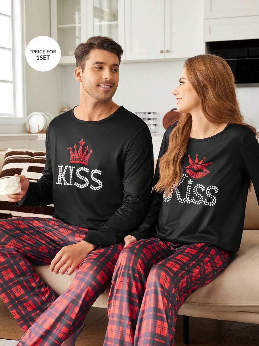 Pars Casual Pläd 2 delar Loungewear Set, med krontryck - Multifärgad - Visa 1