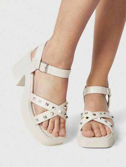 Fairycore Women's Summer Open Toe Sandals Cross Straps One-Buckle Thick Heel Punk Shoes, High Heels For Party, Formal Occasion, Work