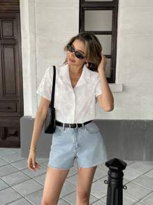 Chiquease 女士半透明网眼短袖衬衫，休闲/办公装，春夏 - 白色 - 查看 1