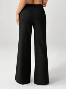 SHEIN PETITE New Style Autumn Winter Low-Waist Casual Personalized Suit Trousers - Black - View 2