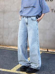 SHEIN Teen Boy Casual Fashion Blue Loose And Comfortable Boys Jeans For Dailywear And Fall Clothes