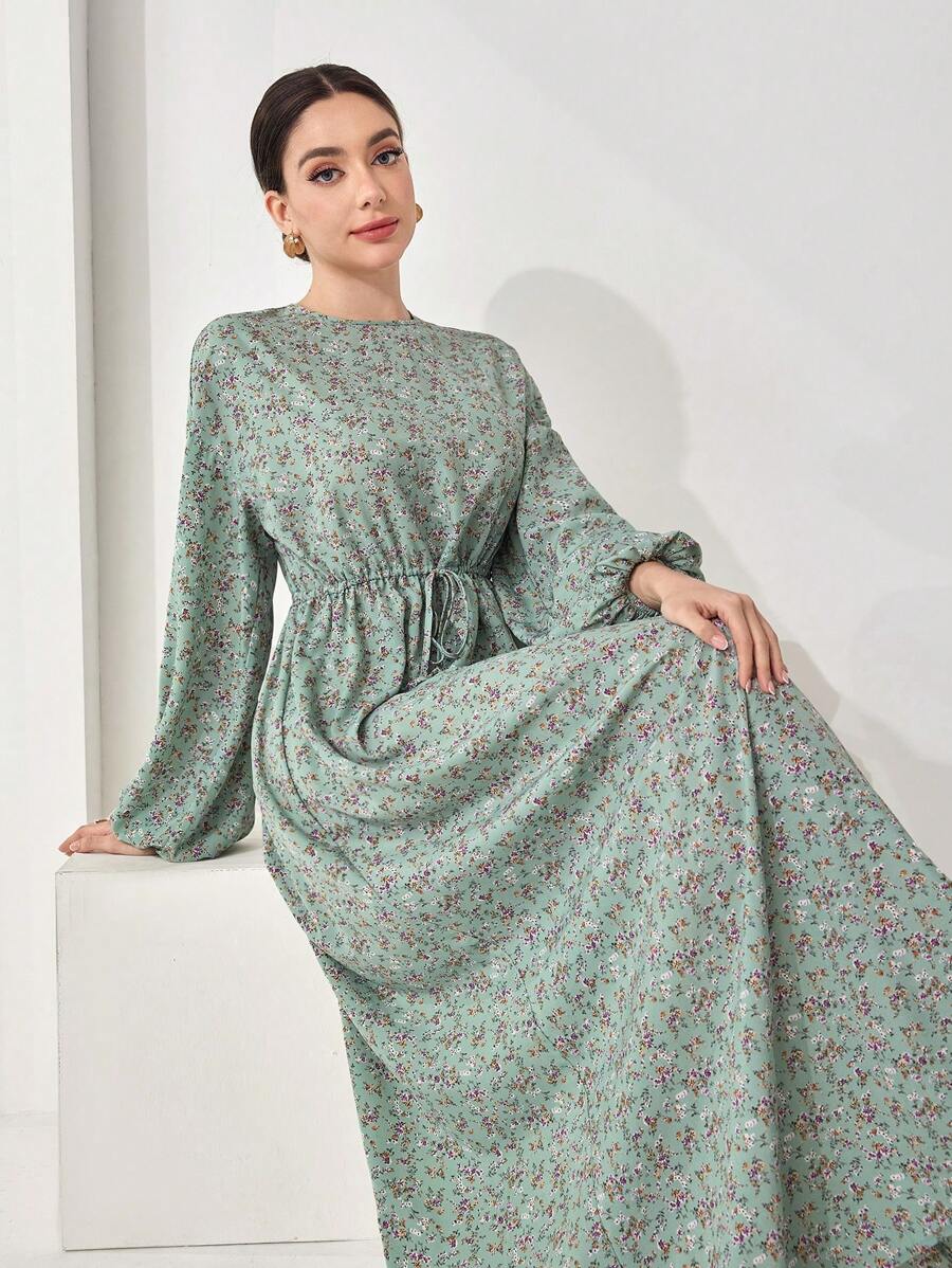 Modest Muslim Women’s Vintage Ditsy Floral Tunic with Solid Pant Set - 9260 Tea Rose