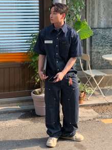 DAZY Men's Solid Color Shirt Set, Summer - Blue - View 6