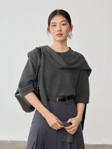 DAZY Versatile Business Casual Knit Cardigan, Women Poncho - Grey - View 6