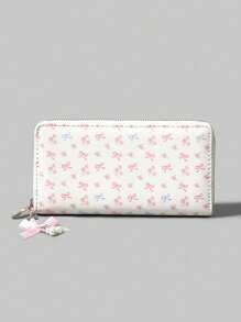 ROMWE Kawaii 1pc Cute Bow Flower Design Long Wallet With Bow Pendant Zipper, For Women - Multicolor - View 1