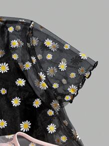 SHEIN Essnce Cute Daisy Flower Print Mesh Overlay Top Set For Women: Chic And Stylish Summer,Summer Tops,See Through Top - Baby Pink - View 4