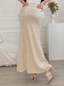 DAZY Saia Sereia Elegante de Cor Sólida com Lantejoulas, Festa de Formatura, Luxo, Ano Novo, Fantasia Feminina - Prata - Visão 6