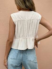 SHEIN Frenchy Women Solid Color Pleated Front Tie Sleeveless Shirt Summer Casual - Apricot - View 2