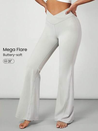 GLOWMODE 31" FeatherFit™ Crossover Waist Mega Flared Leggings Pants Low Impact Yoga Daily