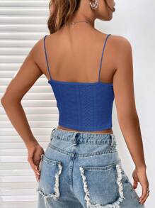 SHEIN EZwear Summer Going Out Eyelet Embroidery Lace Trim Ruched Bust White Cami Top - Royal Blue - View 2