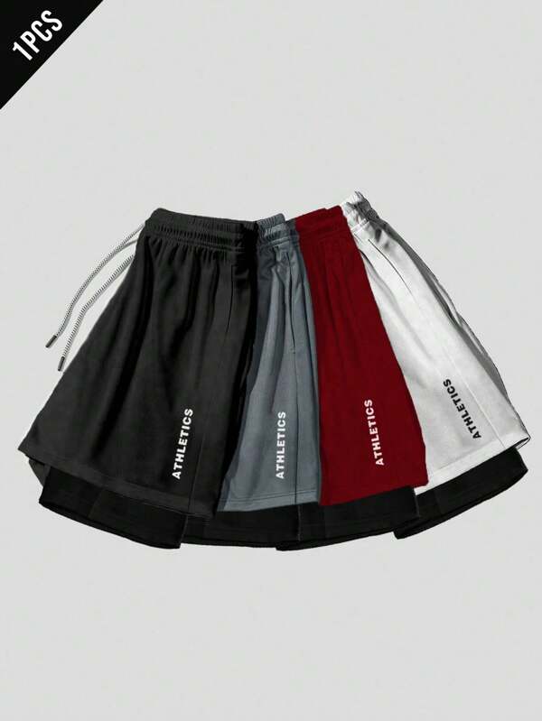 Manfinity Sport Corelite 1pc Boyfriend Style Men's Letter Print Drawstring Waist 2 In 1 Sports Shorts