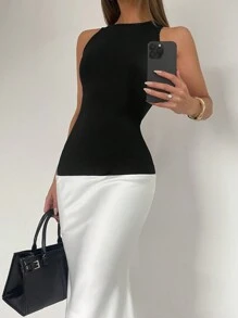 Siren Gaze Black And White Contrast Stitching Slim Dress Elegant Dress Office Commuting Maxi Dress Fishtail Dress Summer Dress For Women Elegant Wedding Guest Dress
