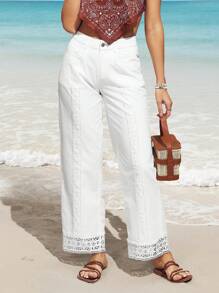 Breezaya Women's Solid Color Button Front Pocket Casual Jeans - White - View 6