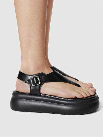 Women's Black Gothic Open Toe Strappy Flat Sandals, Roman Style Beach Vacation Wedge Platform Slip-On Shoes Spring Shoes Spring Break Easter