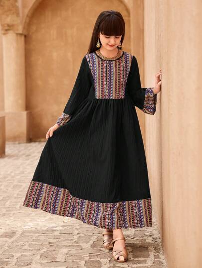 Tween Girls Long Sleeve Casual Minimalist Fashion Daily Dress