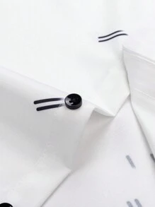 Manfinity Mode 男式线条印花长袖单排扣休闲衬衫 - 白色 - 查看 4