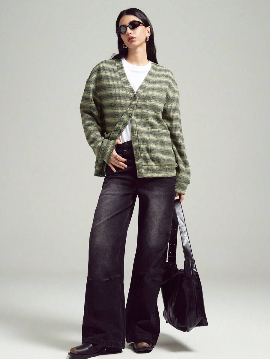 LYSMO Yellow Green Pocket Cardigan- Spring/Summer Vacation-2025New Arrival - Multicolor - View 1