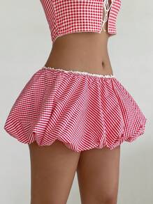 EgrlEra Váy tutu kẻ caro đỏ trắng mặc hàng ngày cho nữ - Đỏ - Xem 4