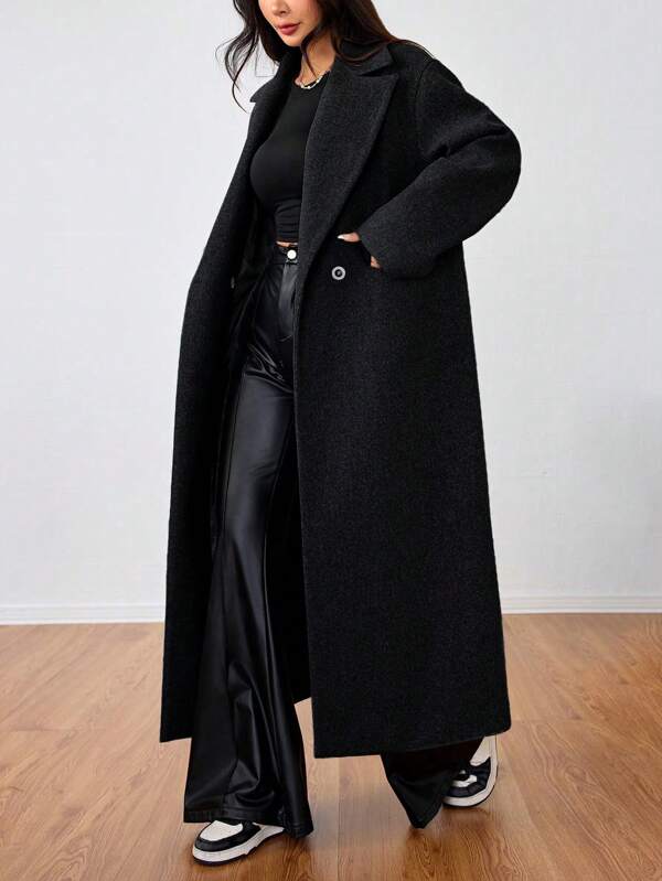 Flirla Casual Collared Long Overcoat