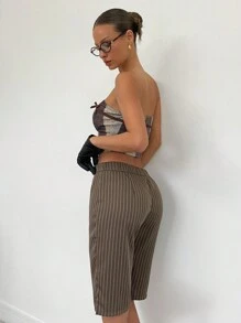 SHEIN Essnce Old Money Capri Slimming Office/Commuter Trousers For Women 90s Clothes - Brown - View 2