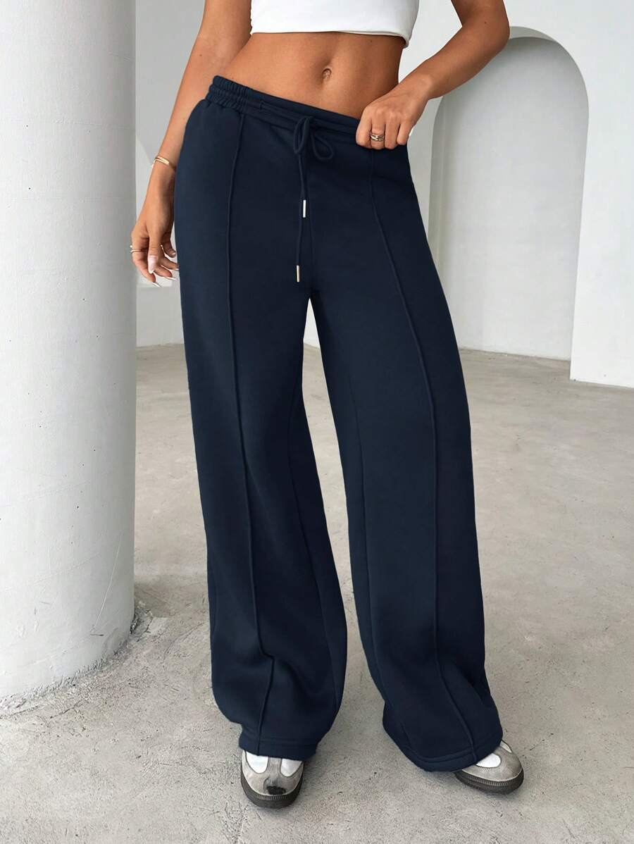 SHEIN Essnce Women Casual Solid Color Drawstring Waist Sweatpants, Versatile - Navy Blue - View 1