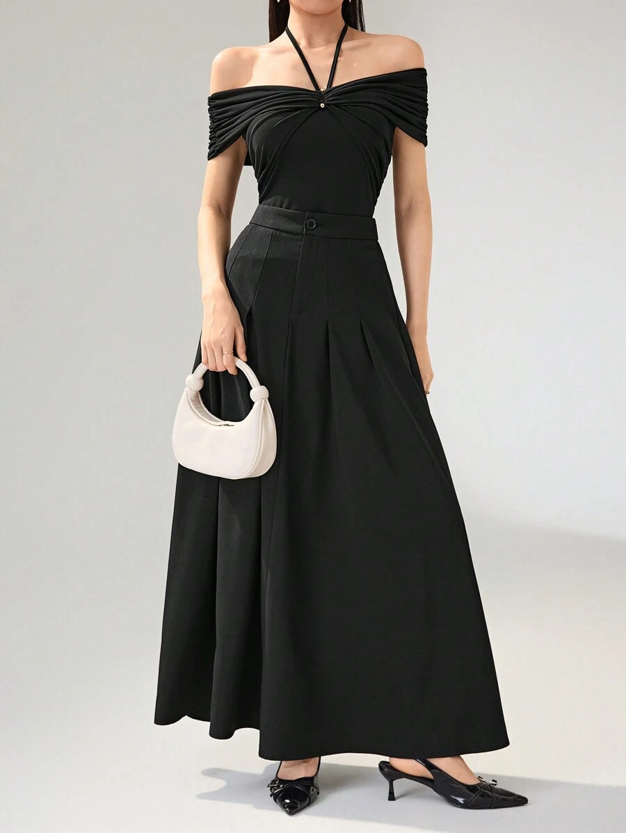 Heiryn 女士纯色简约风格休闲 T 恤，适合日常穿着，斋月 - 黑色 - 查看 1