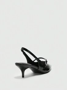 CUCCOO BIZCHIC 女士黑色尖头细高跟露跟低鞋面后系带派对高跟鞋，春夏 - 黑色 - 查看 5