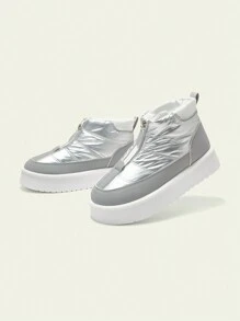 OUTDOORSY Pink Lace-Up Mid-Calf Warm Boots, Fashion - Light Grey - View 5