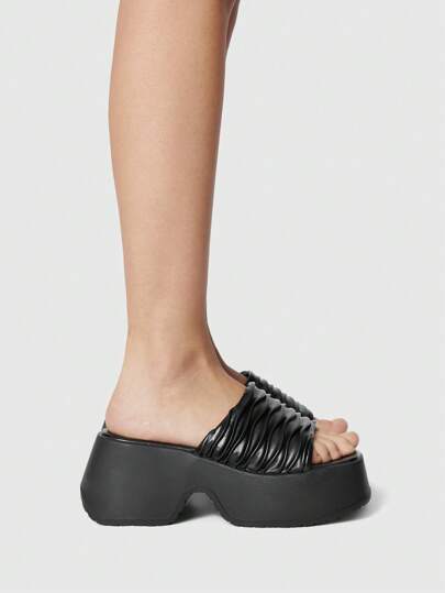 Women's Gothic Punk Summer Open Toe Sandals, Platform Wedge Slip-On Beach Sandals Spring Shoes Spring Break Easter