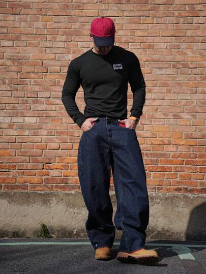 DAZY Jeans vaqueros informales de hombre con parches y contraste de colores para otoño