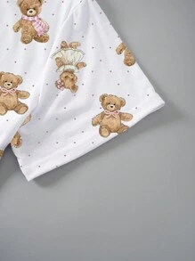 INAWLY 大码休闲宽松熊和波尔卡圆点印花短袖 T 恤