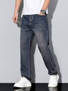 Manfinity Homme Men's Basic Front Button Pocket Jeans, Casual Daily Wear - Grey - View 1