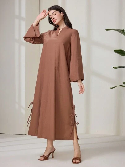 Al Najma 女士纯色喇叭袖侧开衩土耳其和阿拉伯传统长裙