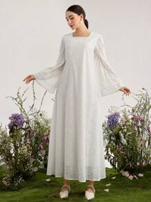 Al Najma 女士方领撞色蕾丝阿拉伯风格连衣裙，端庄