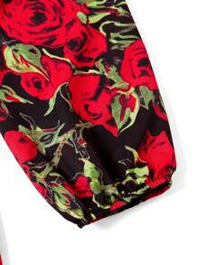 Ellevyn Abito da donna romantico con stampa di rose, collo a V, vita stretta e lavorazione a maglia a trecce - Multicolore - Visualizzare 8