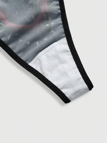 ROMWE Grunge Punk Gothic Punk Style Cat Print Mesh Thong Panties - Multicolor - View 3