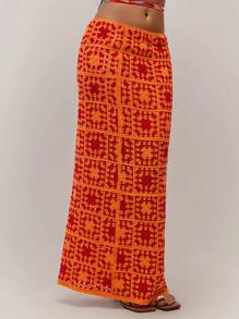 Forever 21 女士节日性感休闲橙色手工编织长裙 - 橘色 - 查看 3