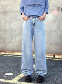 SHEIN Teen Boy Casual Fashion Blue Loose And Comfortable Boys Jeans For Dailywear And Fall Clothes