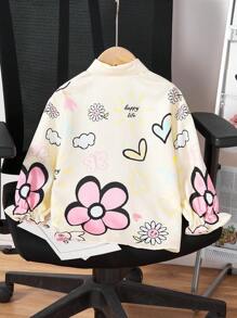 SHEIN Leap Crew Young Girl Ditsy Floral Long Sleeve Button-Down Oversized Blouse - White - View 2