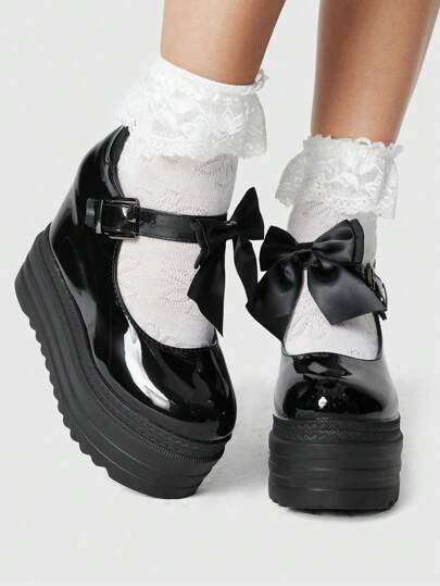 ROMWE Kawaii New Fashion Shallow Round Toe Waterproof Platform Super High Chunky Heel Women Shoes, Butterfly Buckle Shoes For Spring And Autumn Spring Shoes Spring Break Easter