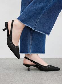 CUCCOO BIZCHIC Women's Plain Pointed Toe Low Heel Pumps, Minimalist Simple Commuting Versatile Black Fabric High Heels For Formal Occasions And Street Wear