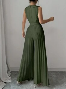 Mono elegante de mujer de diseño cruzado con pliegues en color albaricoque, para primavera/otoño - Verde - Ver 2