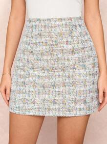 SHEIN Clasi Women's Colorful Tweed Skirt, Casual Everyday Wear For Spring - Multicolor - View 1