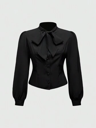 Kawaii Blusa de lazo versátil para mujer talla grande