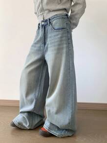 DAZY Jeans casuales rectos de mujer con bolsillo y botones en la parte delantera