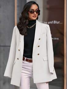 Aveloria Modichic Long Sleeves Lapel Neck Double Breasted Blazer  Fall Cloth For Women - White - View 3