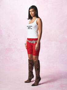 SUMWON WOMEN Sleeveless Tank Top With Statement Typography Print Summer Casual Street Style Crop Top
